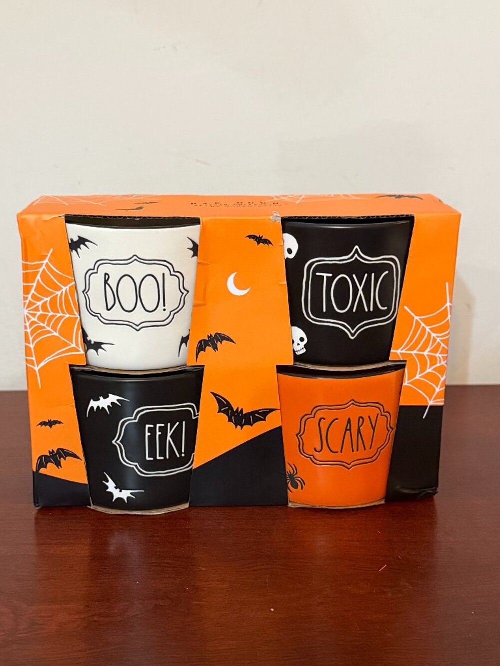 Rae Dunn Halloween Ramekin Set 4pc BOO EEK SCARY TOXIC Artisan Collection